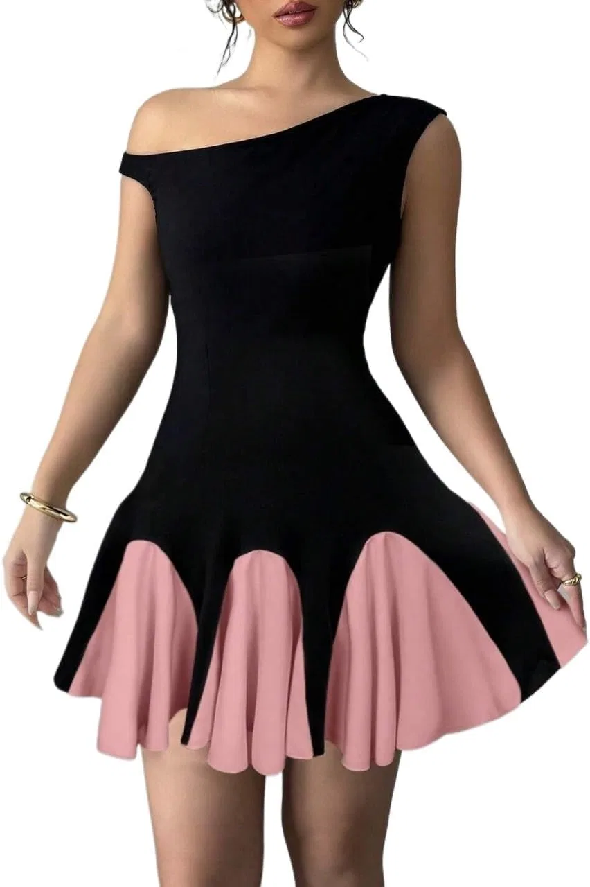 Женское коктейльное платье с асимметричным вырезом A-line, Pink