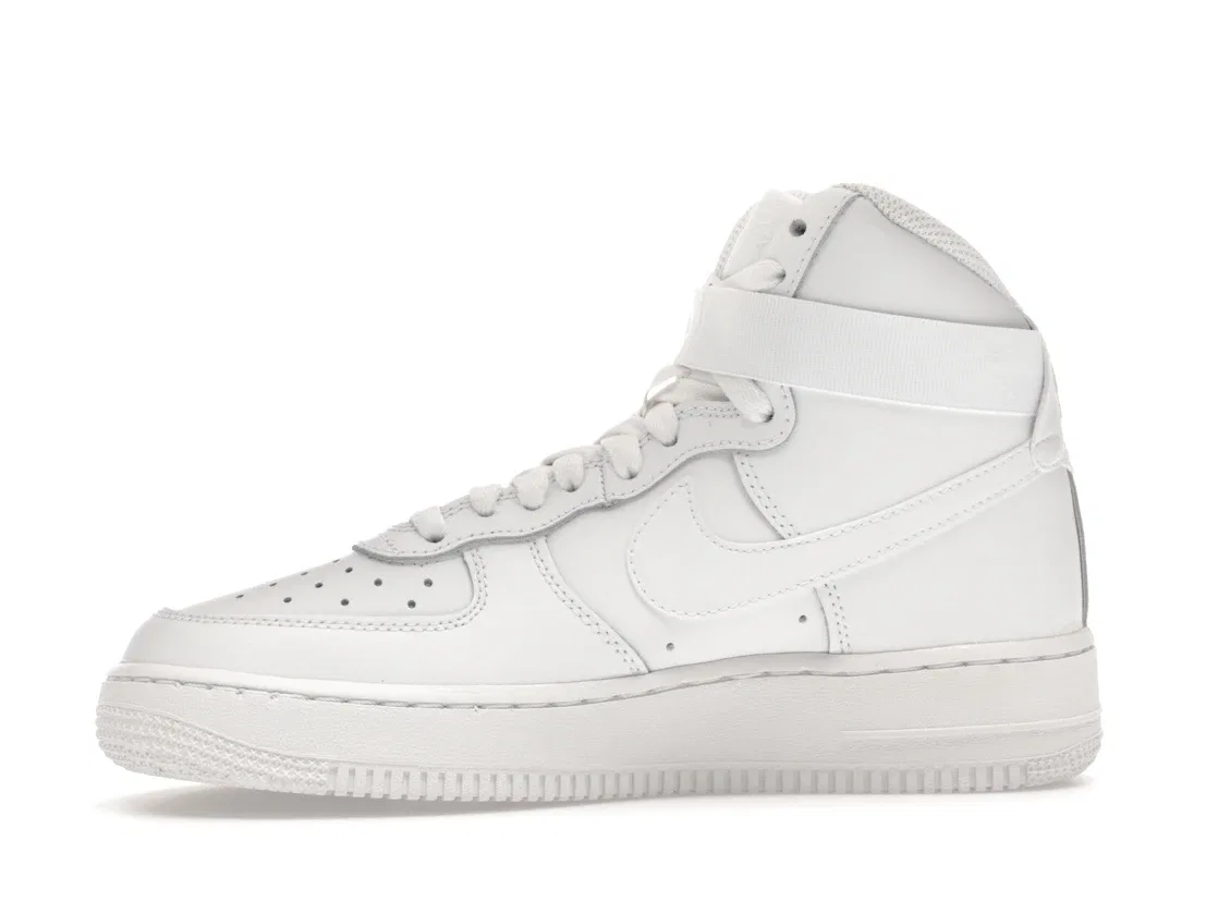 Детские кроссовки высокие с ремешком Nike Air Force 1 High LE, White/White/White — фото 3