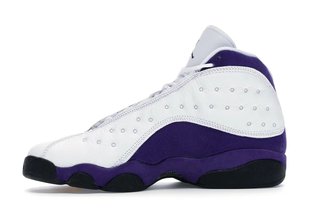 Детские кроссовки с перфорированным верхом Jordan 13 Retro Lakers Jordan, White/Black-Court Purple-University Gold — фото 3