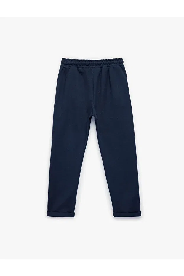 Детские спортивные штаны для мальчиков с принтом Pike Fabric Elastic Waist Tied Double Leg Pocketed Sweatpants Koton, Navy Blue — фото 2