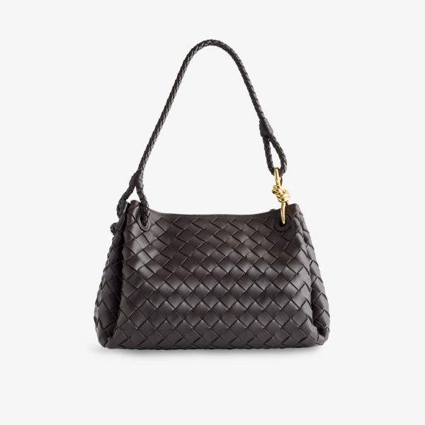 

Средняя кожаная плечевая сумка Parachute intrecciato Bottega Veneta, цвет fondant-m brass