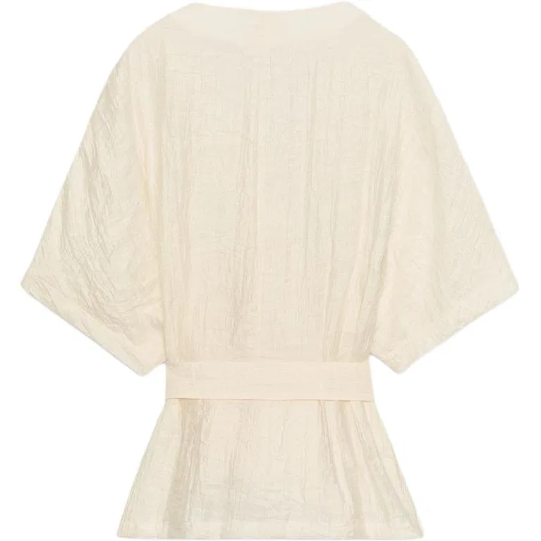 Женская рубашка с V-образным вырезом, белая, ZARA, Raw White — фото 3