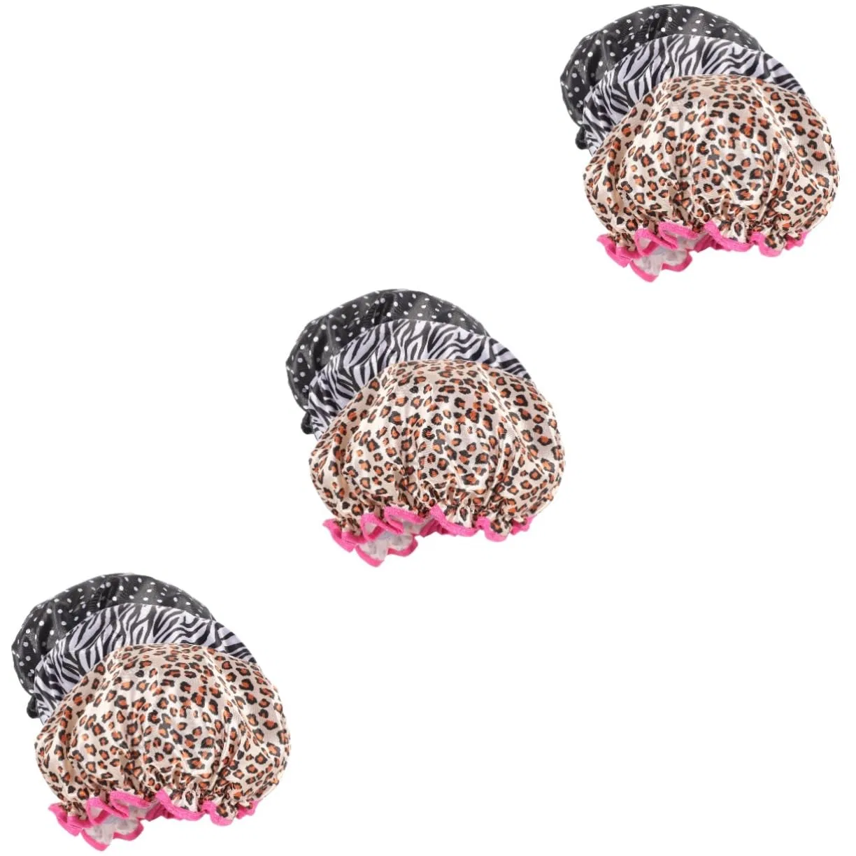 Шапочка для душа Minkissy, 9 шт, PEVA, Zebra и Leopardenmuster