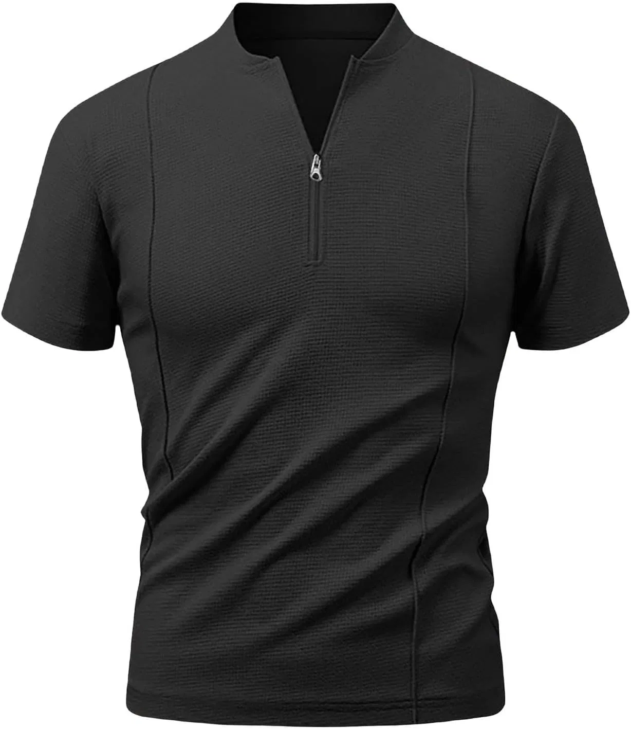 Мужская футболка с коротким рукавом Quarter Zip Slim Fit Textured Polo, Black — фото 4