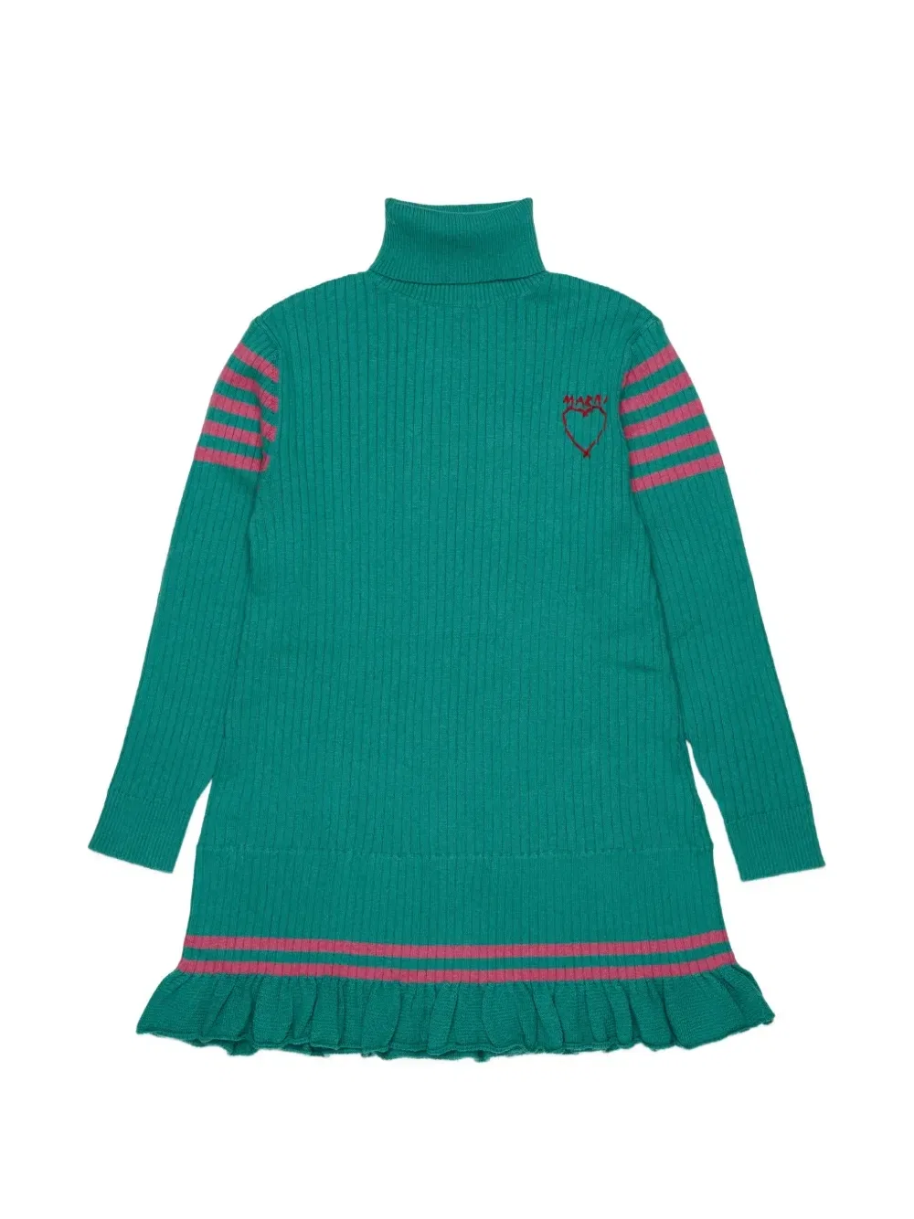 Платье в рубчик с оборками Marni Kids, зеленый