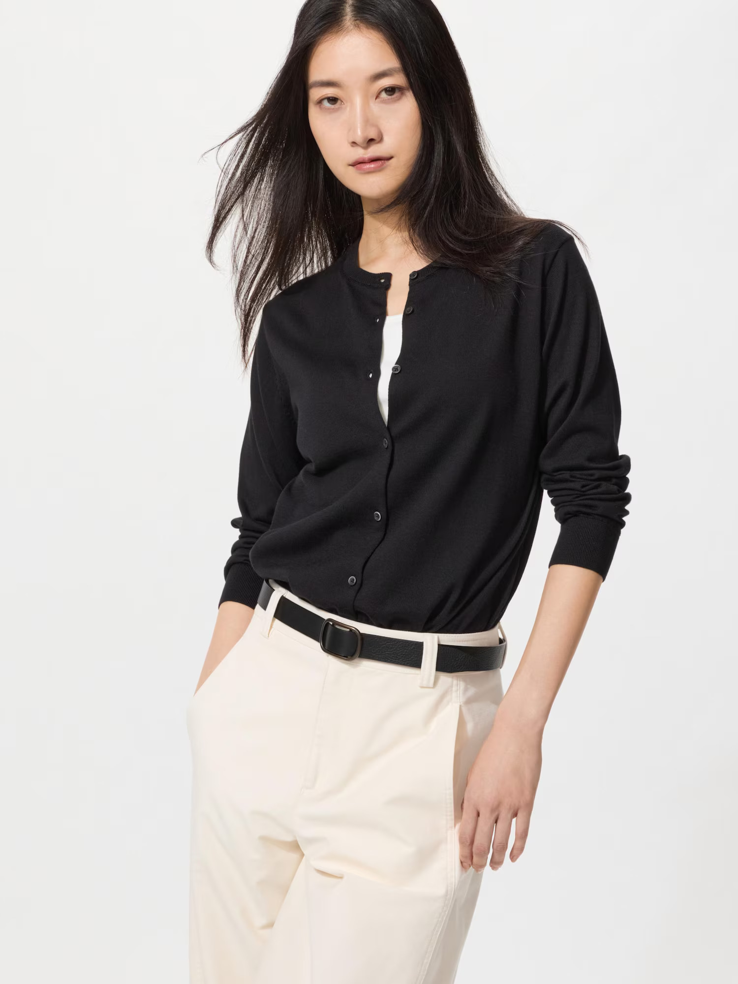 Кардиган Uniqlo с длинными рукавами, черный