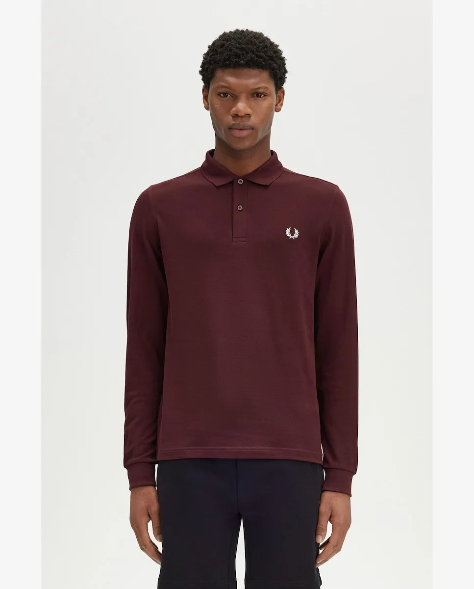 

Мужская рубашка поло с длинным рукавом из хлопкового пике Fred Perry, бордовый