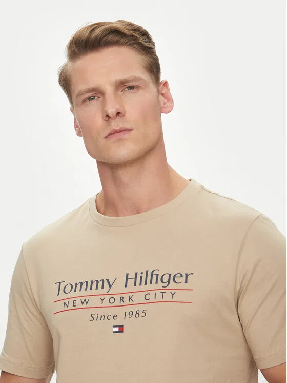 Футболка regular fit Center Stack Tommy Hilfiger, бежевый — фото 4