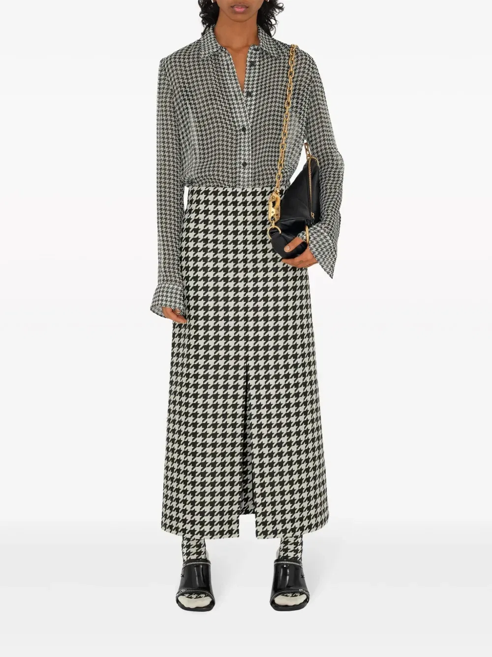 Шелковая рубашка в ломаную клетку BURBERRY, черный — фото 2