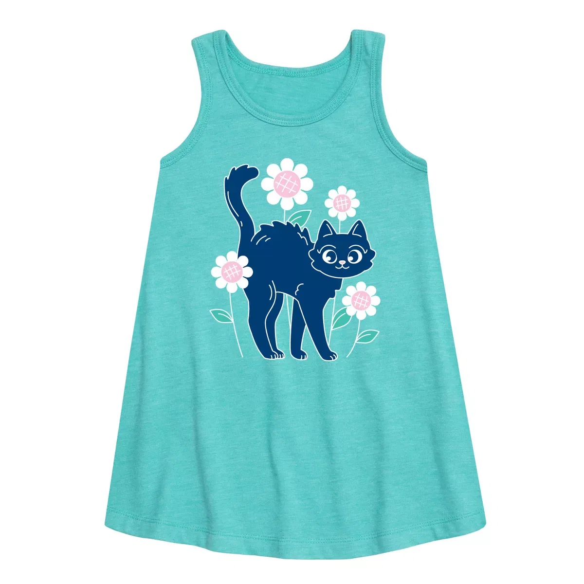 Детское платье-трапеция без рукавов Cat And Flowers Instant Message, Turquoise