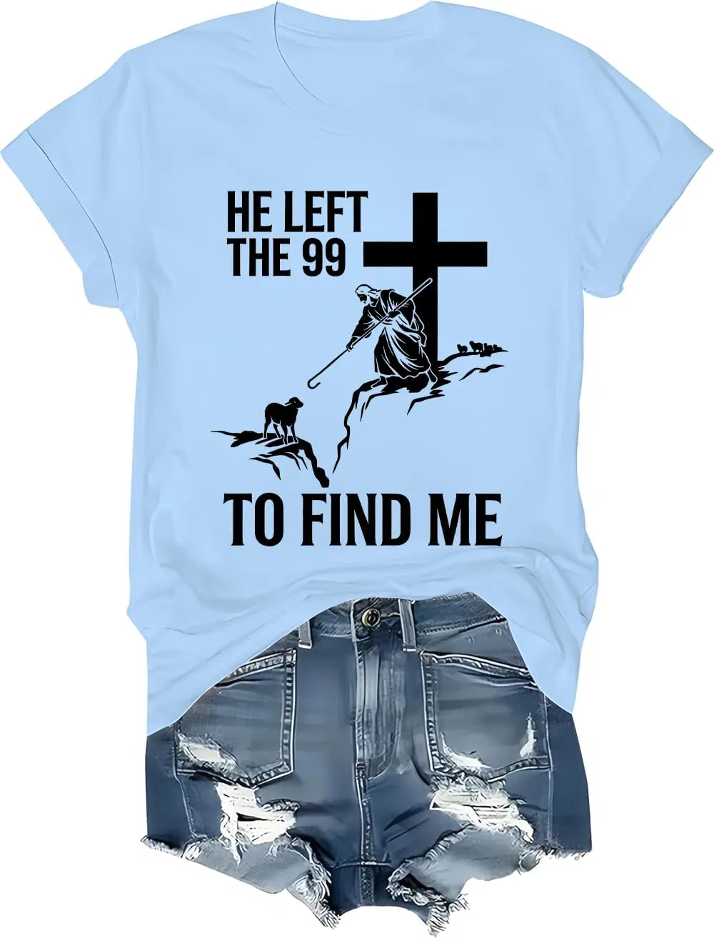 Футболка с графическим принтом He Left The 99 to Find Me, Light Blue