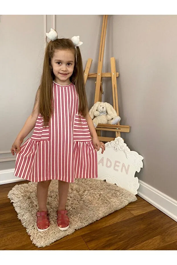 Детское платье для девочек с принтом Aden green striped soft flowy casual basic girl's dress Baby, Khaki — фото 2