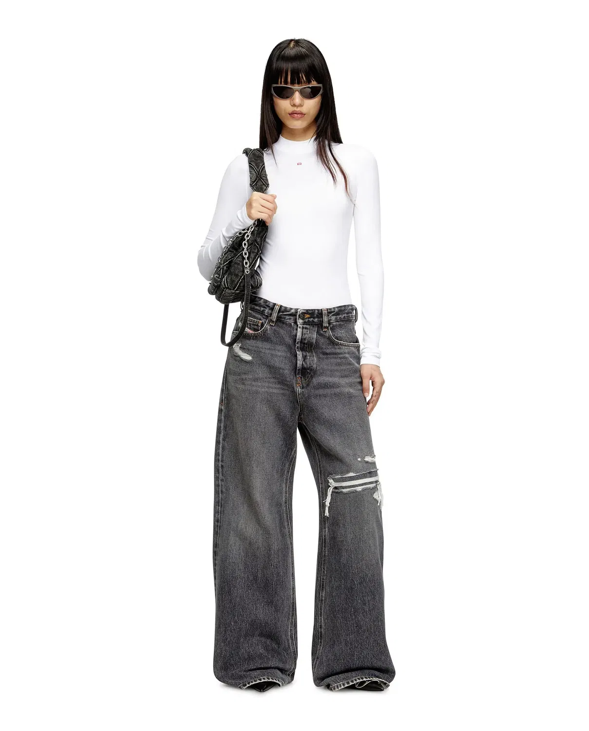 Женские джинсы свободного кроя с заниженной талией Relaxed Fit Diesel, Темно-Серый — фото 4