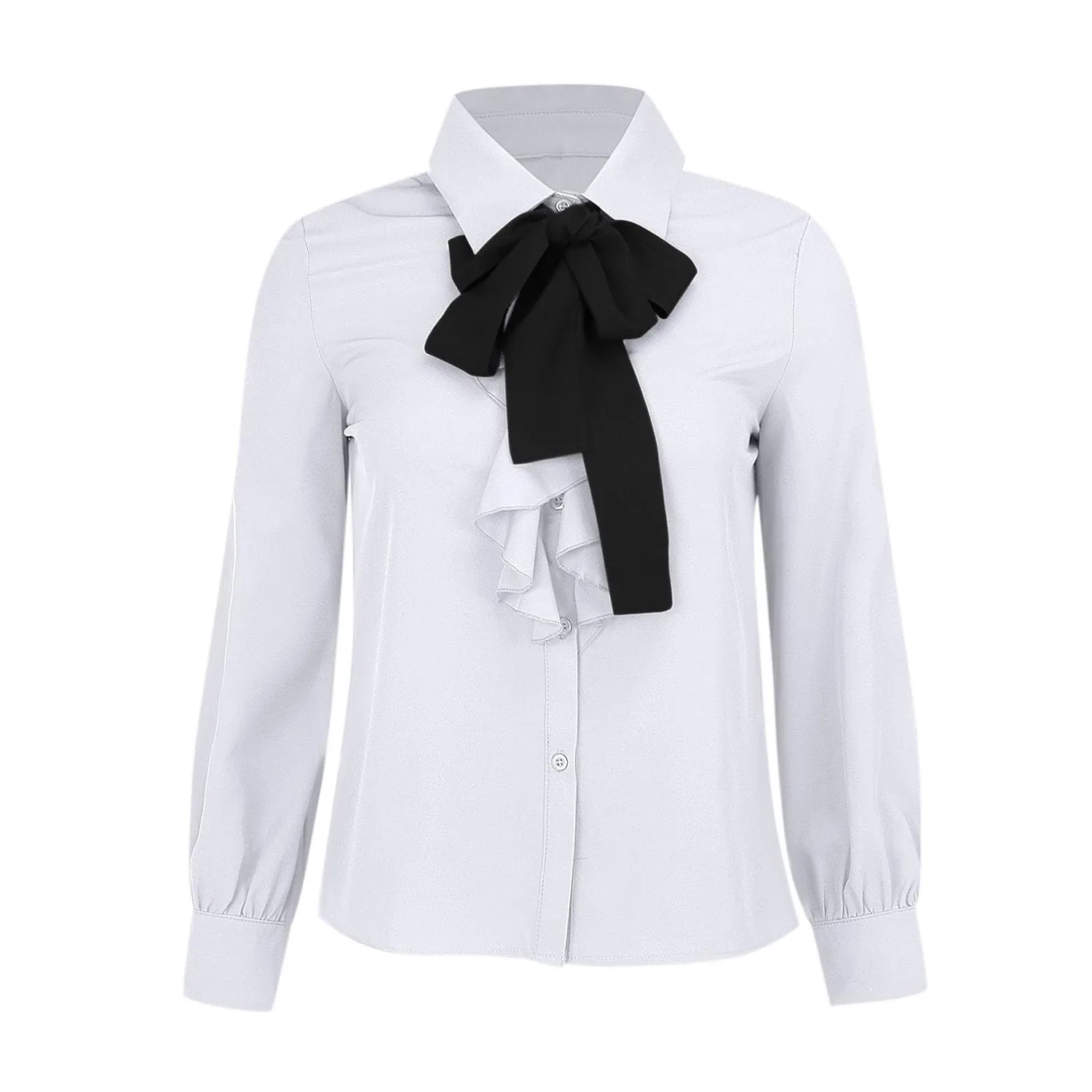 Женская блузка с длинным рукавом с бантом Elegant Work Shirt, Satin 04-white — фото 3