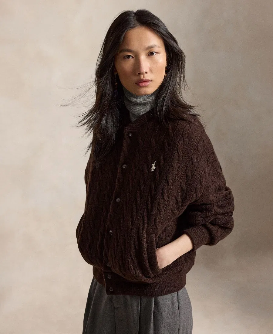 Женский жакет на пуговицах с кабельным узором Polo Ralph Lauren, Walnut Brown Melange — фото 3