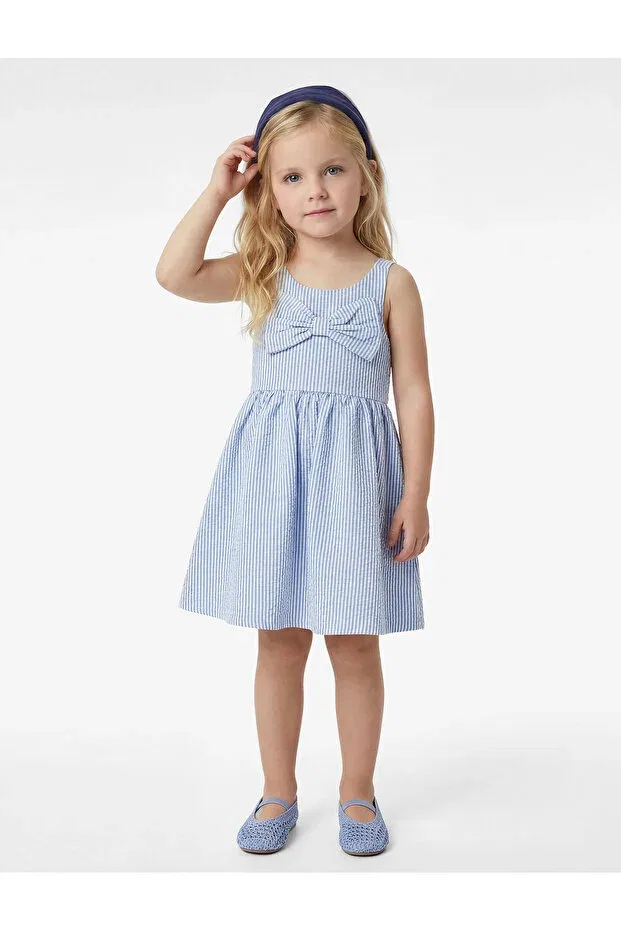 Детское платье для девочек с принтом Bow Detail Crew Neck Striped Strap Koton, Blue Striped