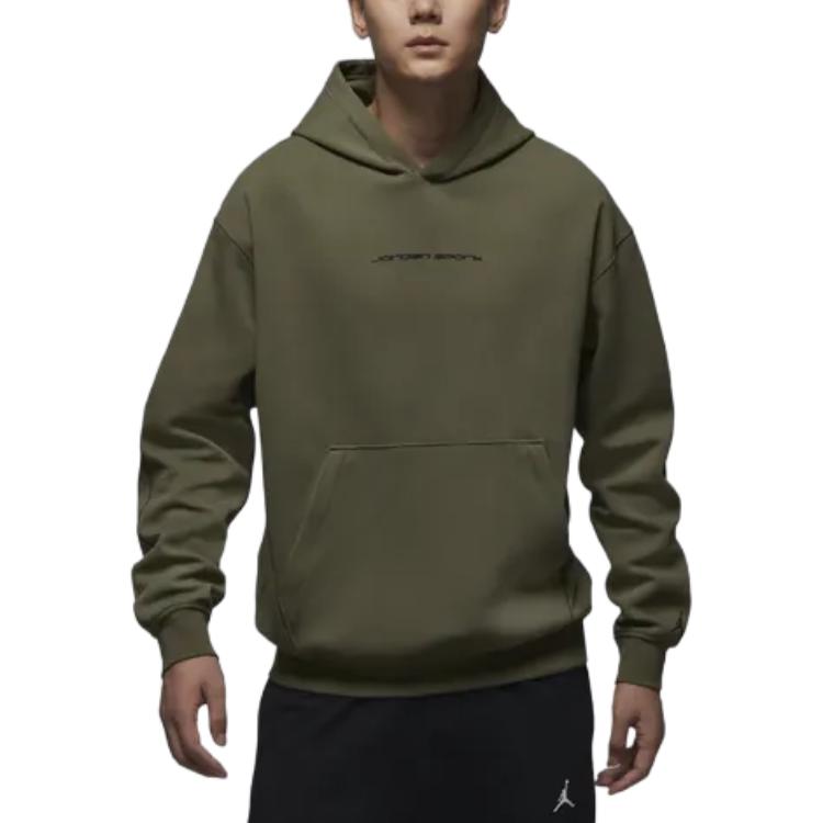 JORDAN Sport Hoop Fleece Мужская Dri-FIT Толстовка с капюшоном, Оливковый Зеленый — фото 2