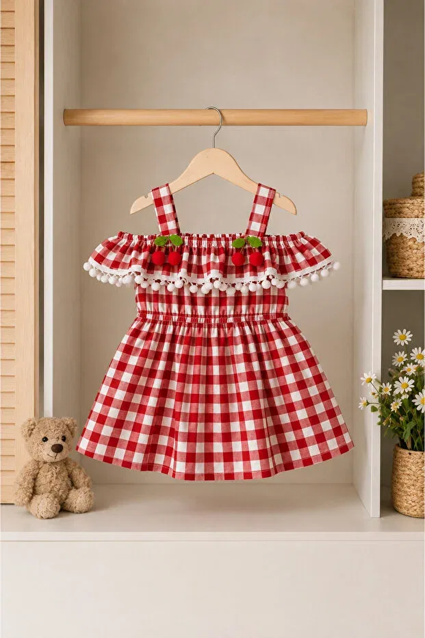 Детское платье для девочек с принтом Strappy Dress Masal Bebe Kids, Red — фото 2