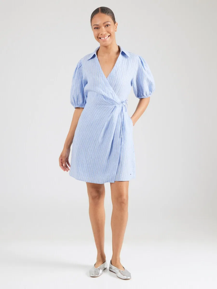 Платье-рубашка TOMMY HILFIGER 'Pure Relaxed Mini Wrap' синего и светло-голубого цвета — фото 3
