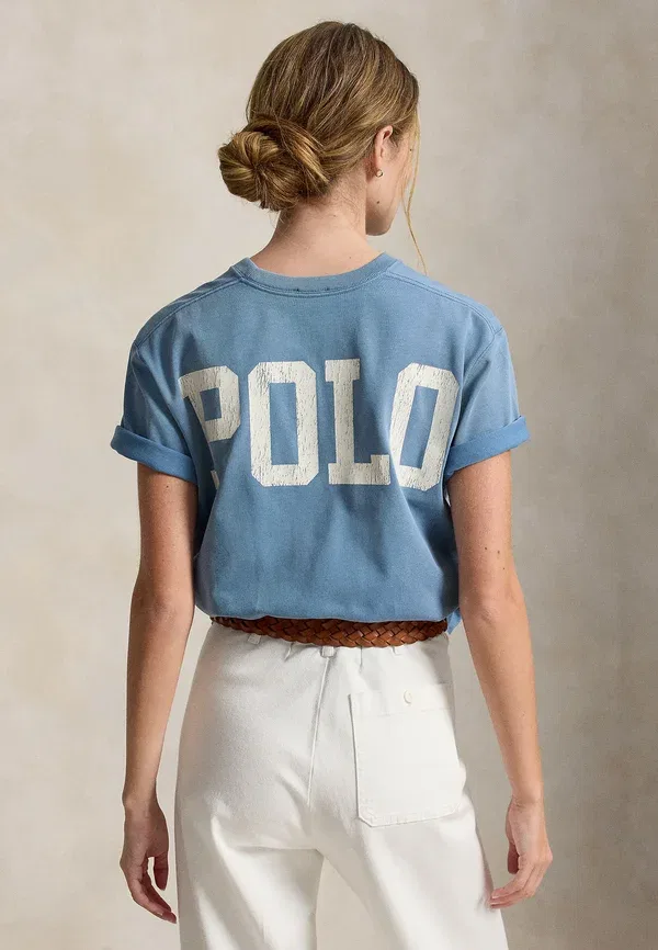 Футболка с принтом, хлопок, Logo cotton jersey tee, Polo Ralph Lauren, Camp Blue, синий