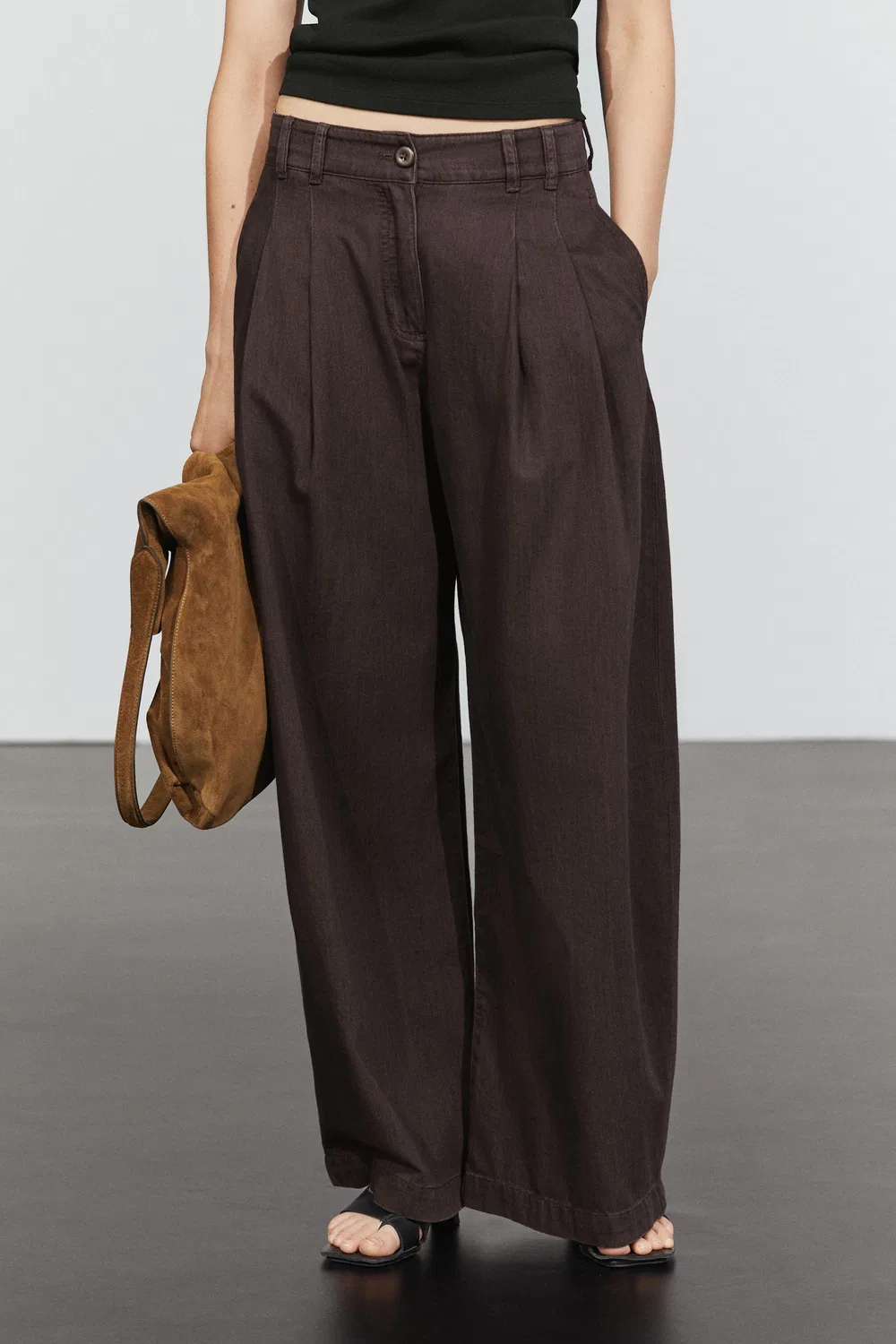 Джинсы Massimo Dutti, прямого кроя со складками, коричневый — фото 3