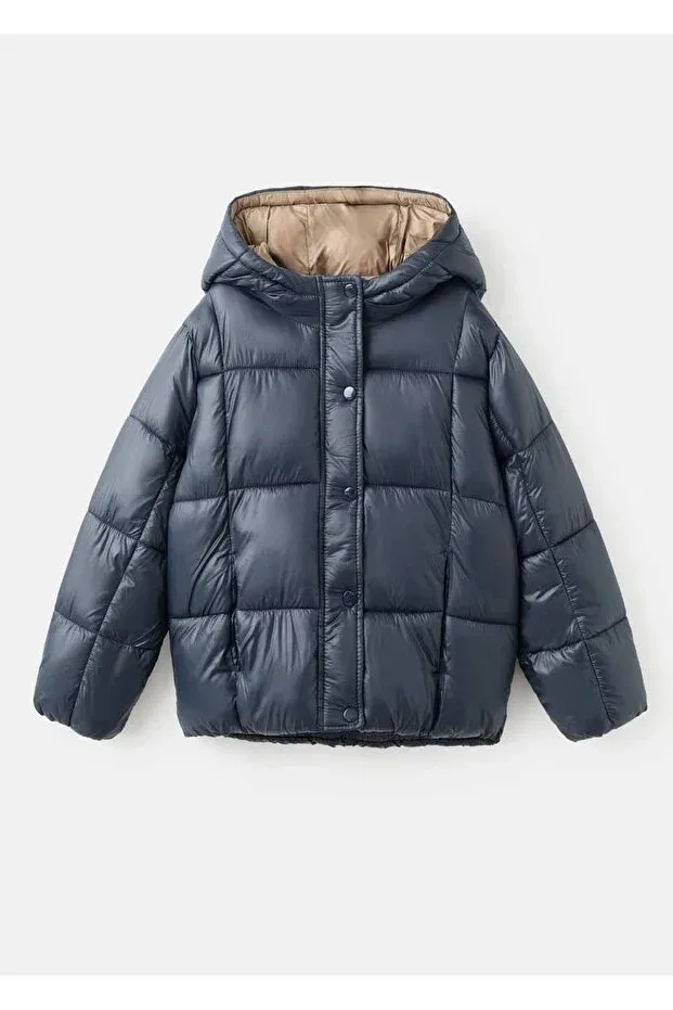 Детское пальто для девочек с капюшоном Mango Kids, Navy Blue — фото 3