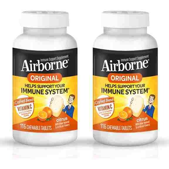 

Комплекс с витамином С для иммунной поддержки Airborne Vitamin C 1000 мг Citrus Flavor, 2 упаковки по 116 таблеток