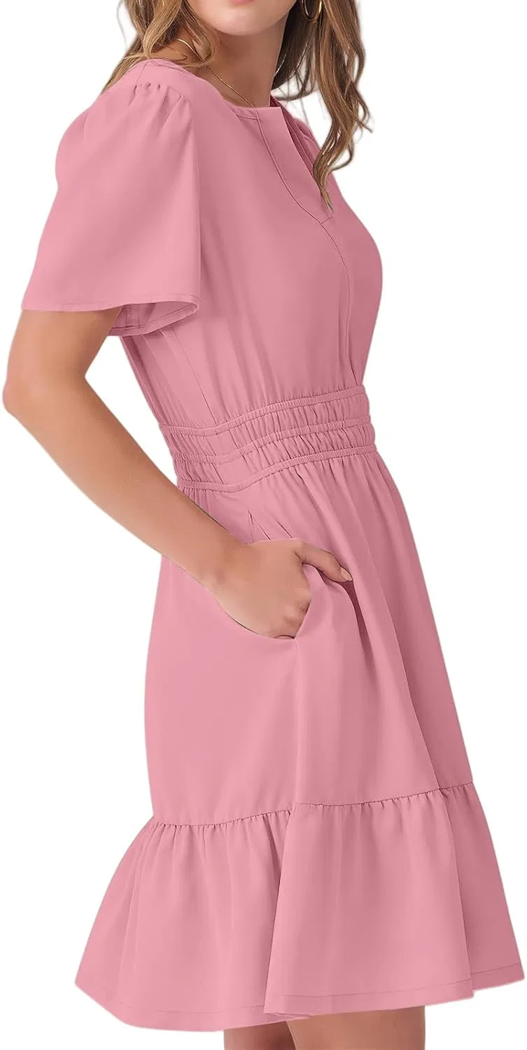 Женское летнее короткое платье с цветочным принтом, Pink — фото 2