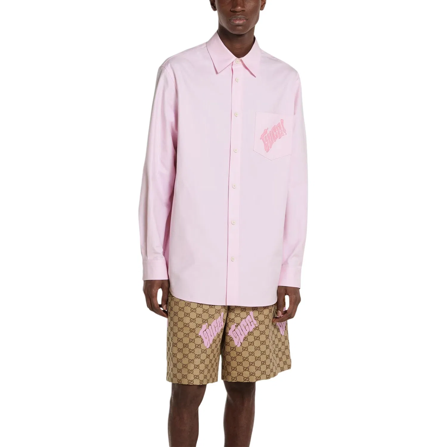 Рубашка GUCCI Oxford с вышивкой, мужская, светло-розовая — фото 3