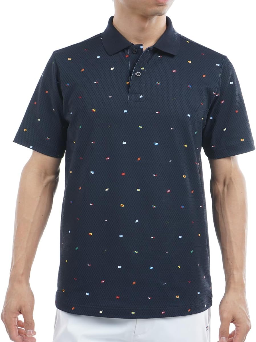

Мужская классическая рубашка-поло Tommy Hilfiger Golf THMA504 с монограммой в виде нескольких флагов, с коротким рукавом, темно-синий