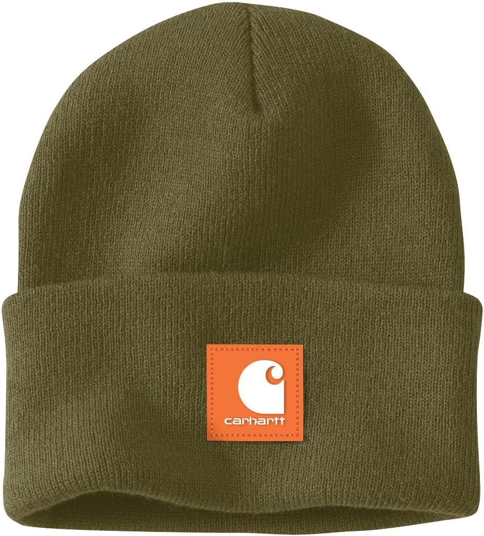 

Carhartt мужская вязаная шапка с резиновой нашивкой, Dark Bronzed Green