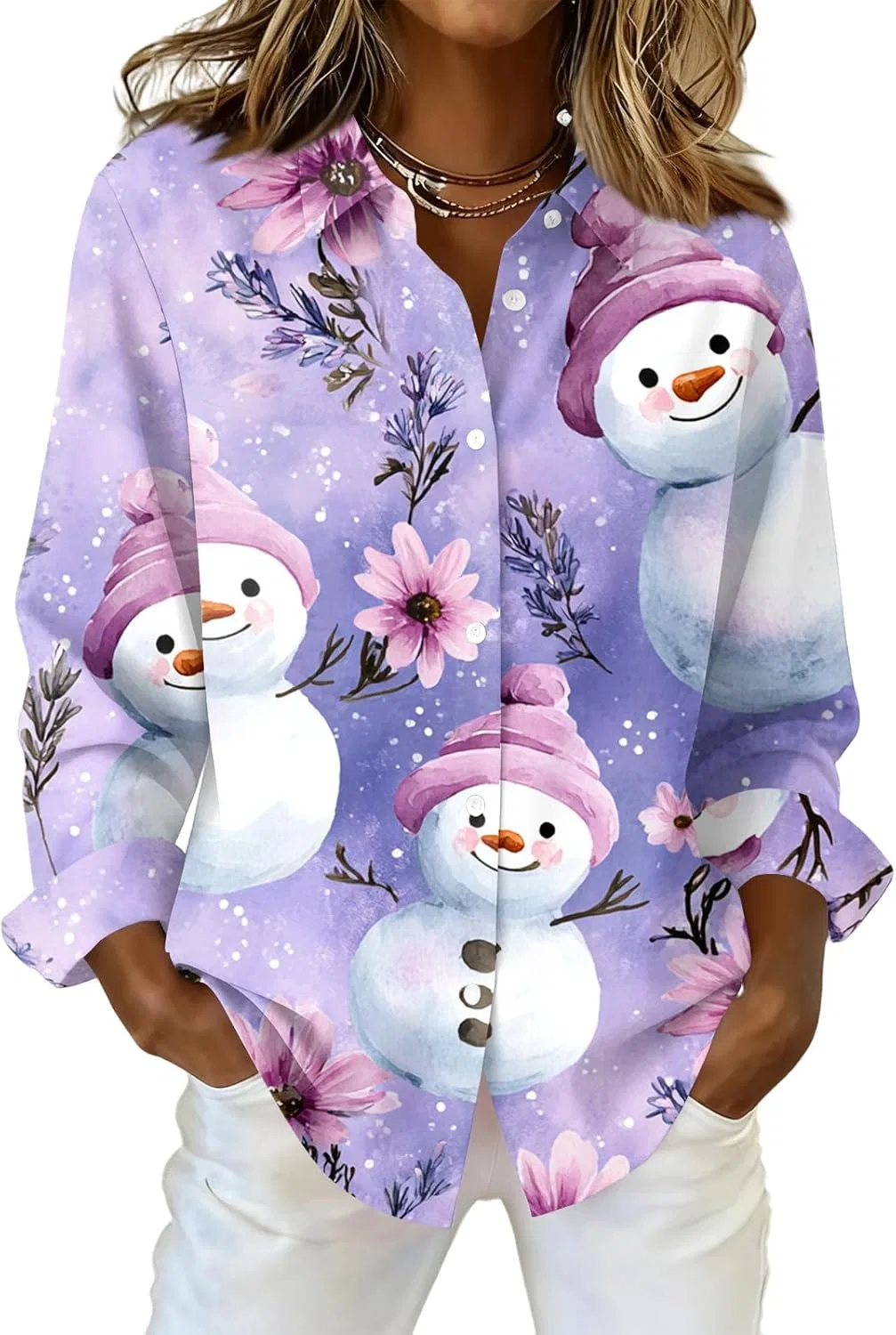 Футболка с рождественским принтом, Oversized, Purple, длинный рукав