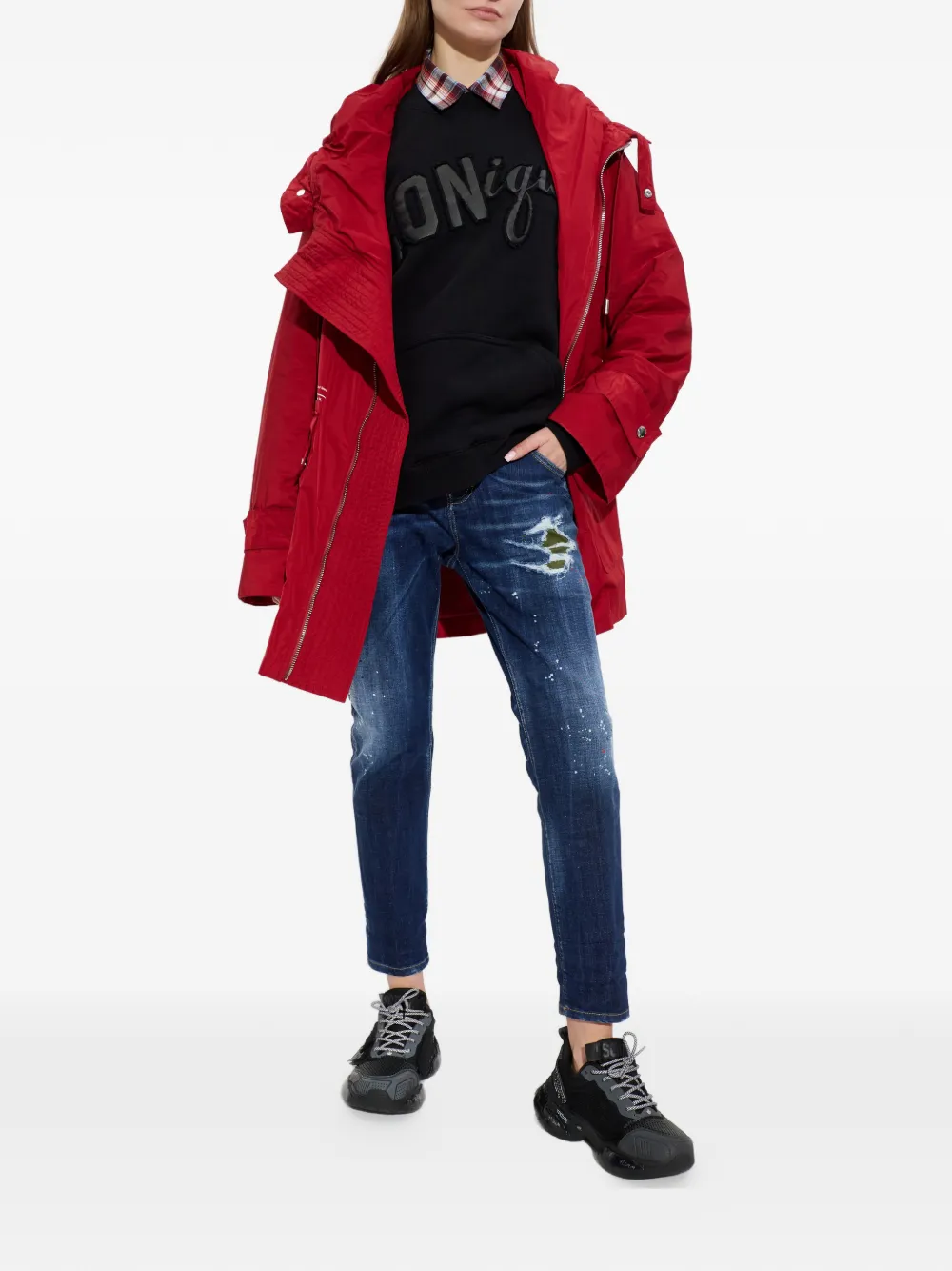 Пальто с капюшоном и карманами Dsquared2, красный — фото 2