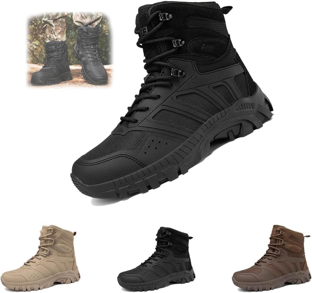 

Мужские водонепроницаемые ботинки, легкие, с нескользящей подошвой, для активного отдыха и походов, повседневные, дышащие, высокие тактические военные ботинки, ортопедическая обувь для ходьбы Generic, черный