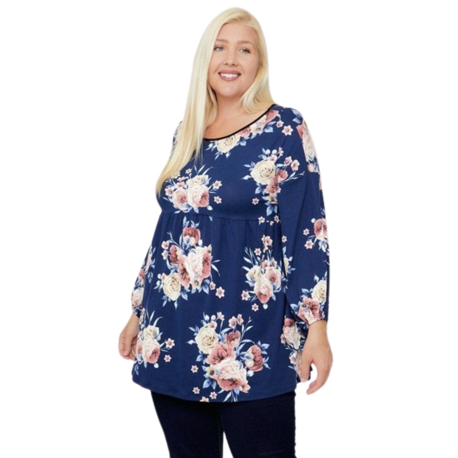

Туника с цветочным принтом и рукавами-фонариками FASHNZFAB, цвет navy/floral