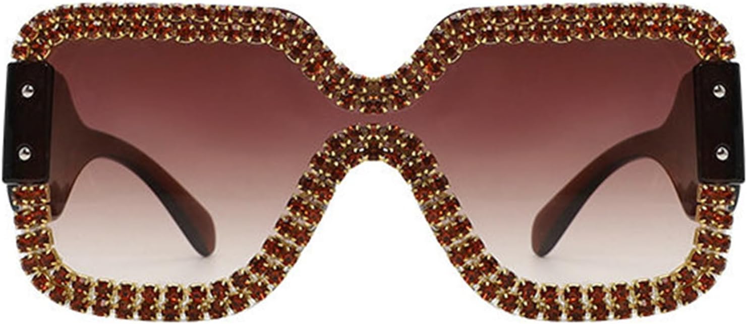 

Willochra Роскошные солнцезащитные очки без оправы с квадратными линзами и стразами для женщин, большие солнцезащитные очки с бриллиантами, модные очки с украшениями, Brown