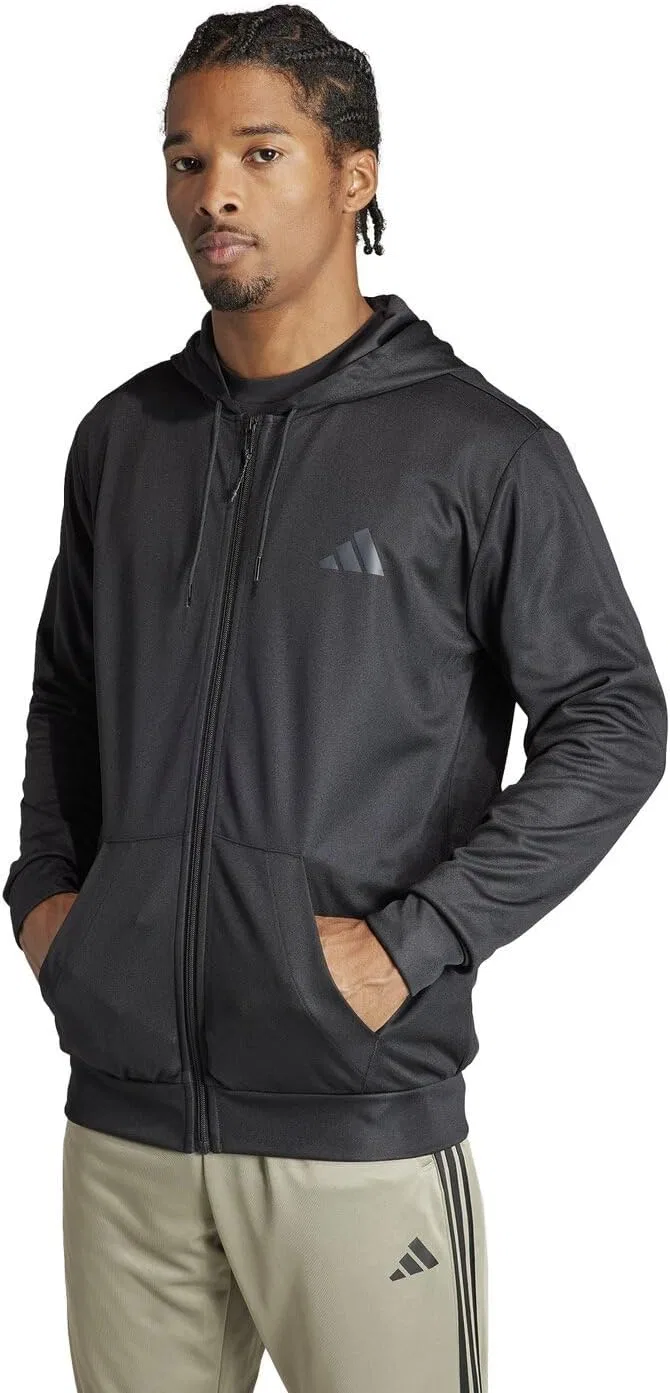 Мужская худи с полной застежкой-молнией, бренд Adidas, цвет Black — фото 2