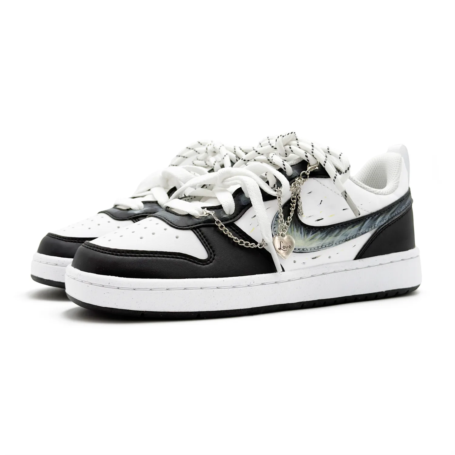 Nike Court Borough устойчивые к истиранию противоскользящие низкие детские скейтбординг кроссовки Black White Unisex — фото 4