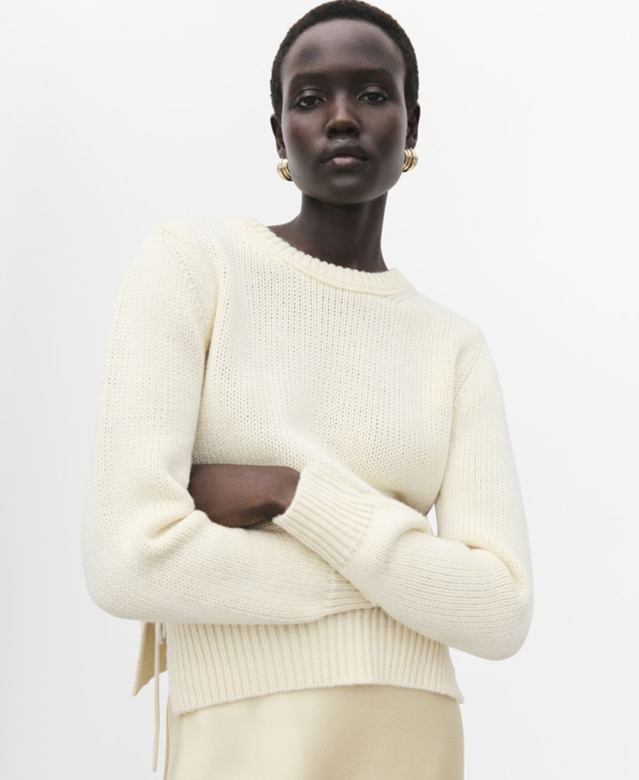 

Женский вязаный свитер с завязками и разрезами MANGO, Ecru