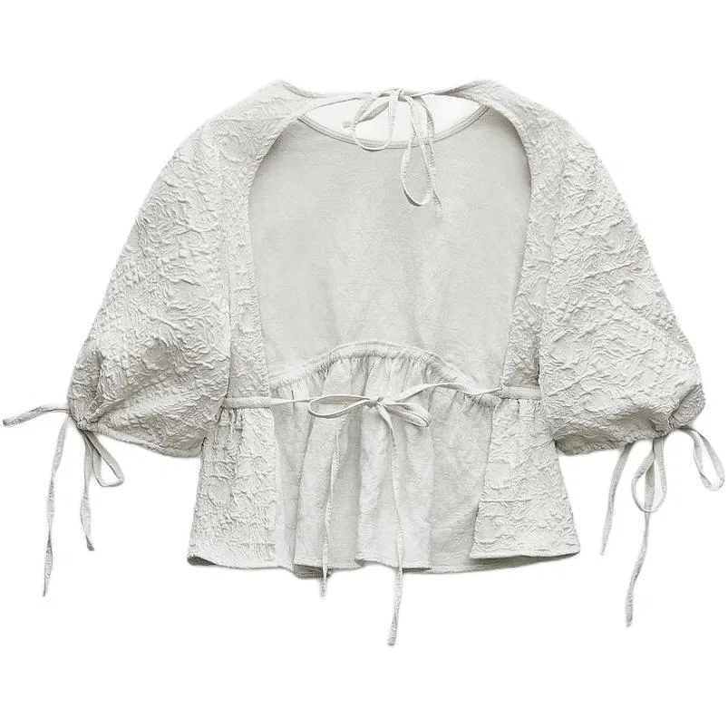 Женская рубашка с круглым вырезом Light Gray ZARA, Светло-серый — фото 3