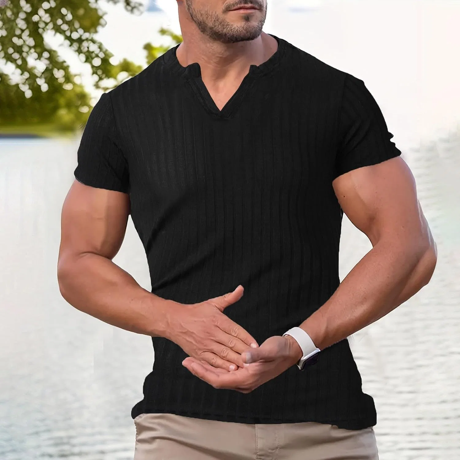 Мужская компрессионная футболка Slim Fit, Black — фото 2