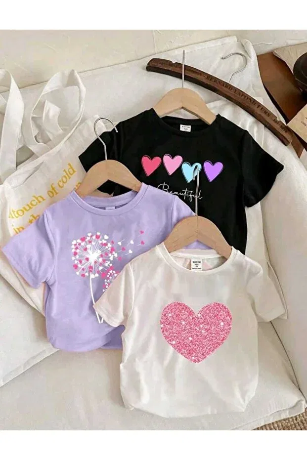Детский комплект футболок с принтом Favorist, Lilac-White-Silver-Beautiful-Heart-Flying-Weed-Pembekalp
