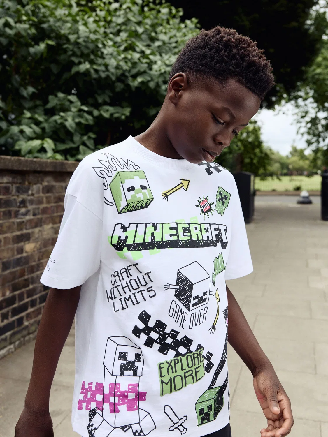 Футболка с принтом Creeper Minecraft Next, White Graffiti — фото 2