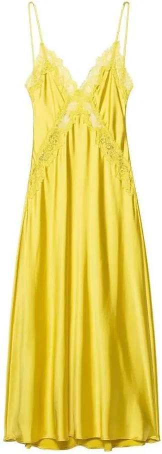 Женское платье-комбинация с кружевными вставками, Yellow — фото 3