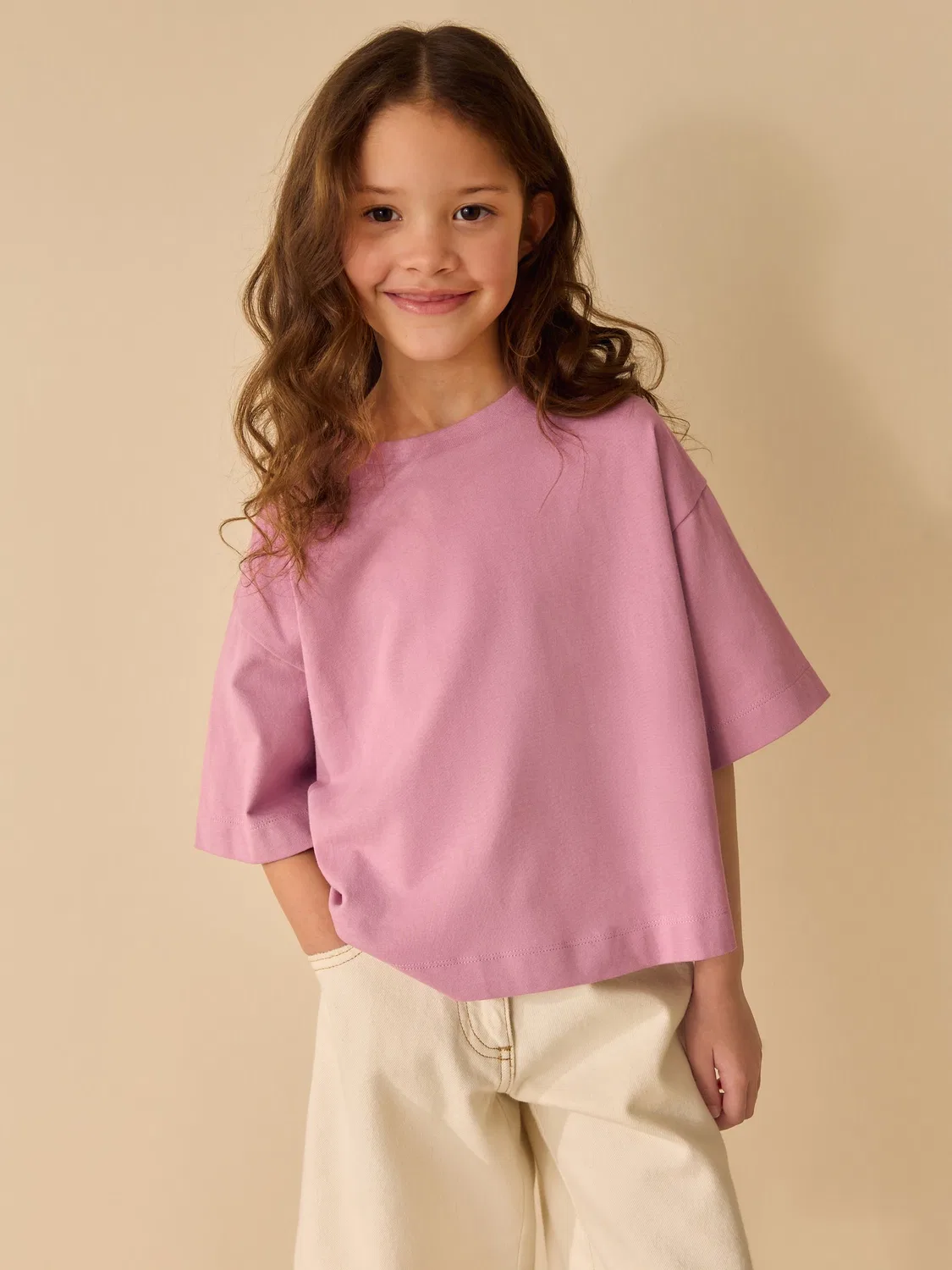 Футболка оверсайз бокс кроп, модель Pink Oversized Boxy T-Shirt Next, розовый