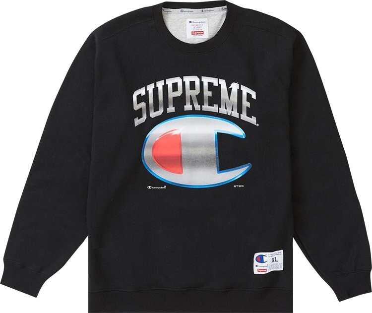 

Толстовка Supreme x Champion Chrome Crewneck 'Black', черный