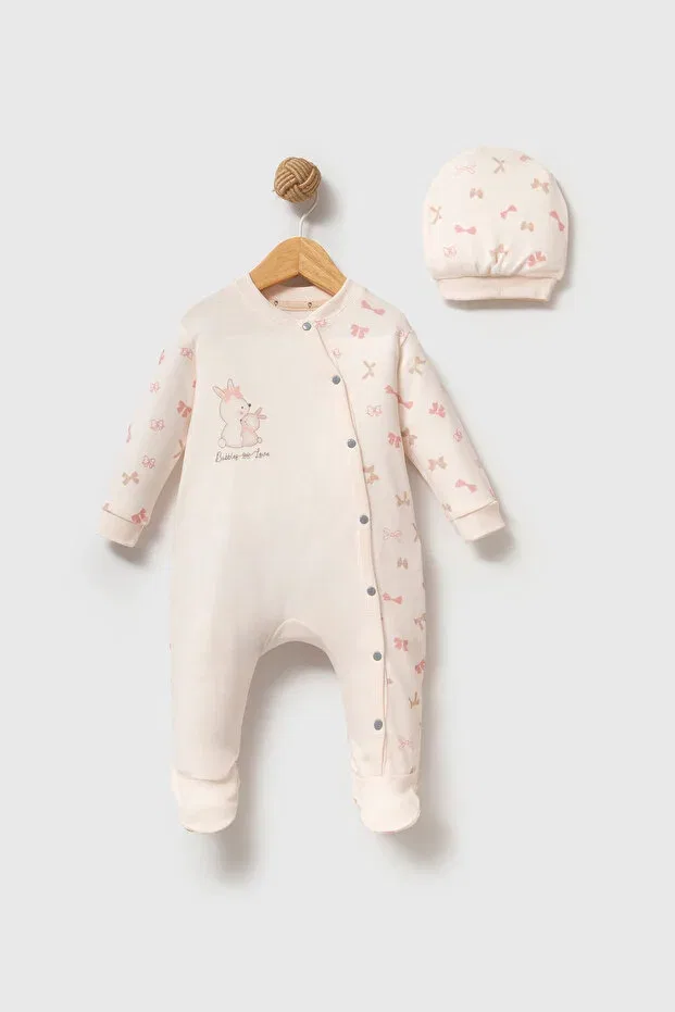 Детский комбинезон для девочек с принтом Bowknot Rabbit Bubbles, Light Pink — фото 2