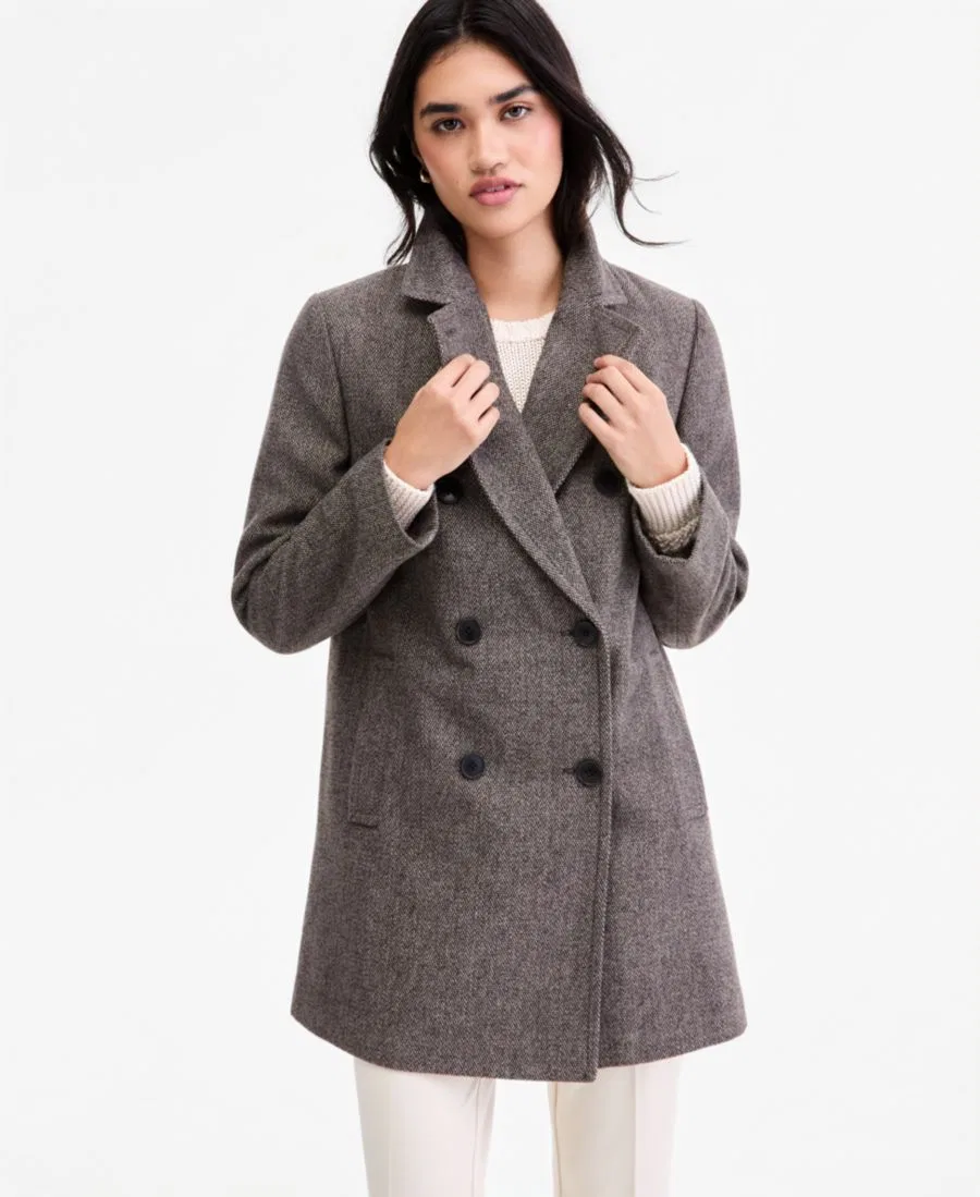 Пальто двубортное Women's Double-Breasted Pea Coat Calvin Klein, Birdseye Woven — фото 3