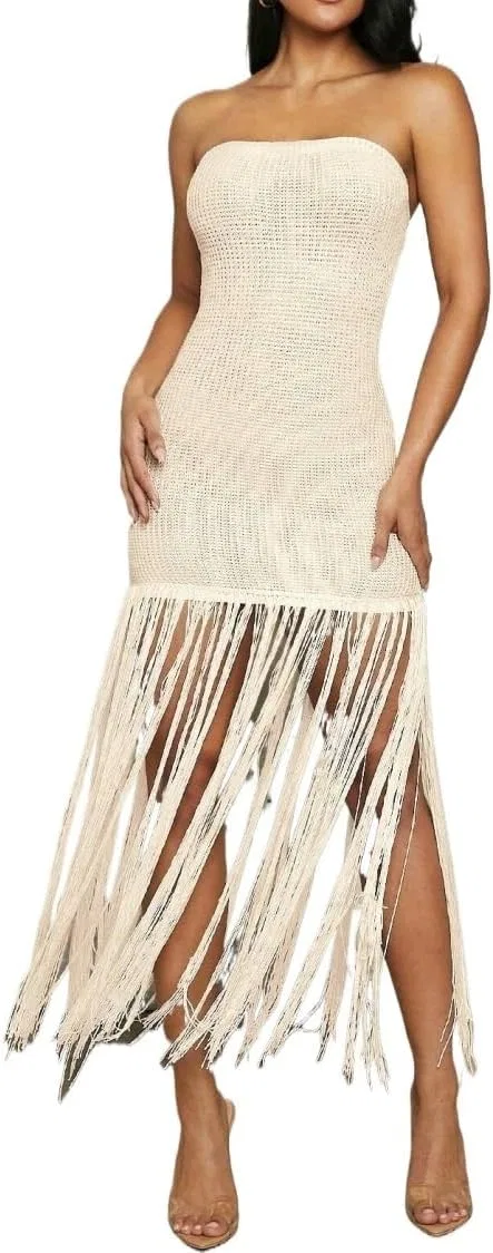 Женское мини-платье с бахромой Sleeveless, Apricot