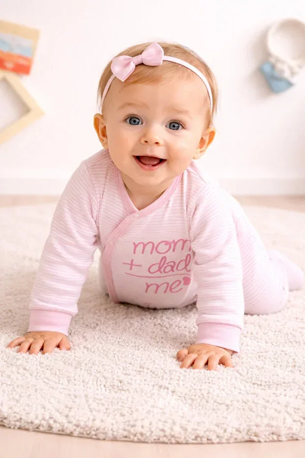 Детский комбинезон хлопковый с принтом Basics Nehad Bebe, Pink